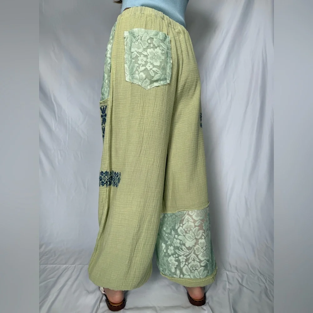 POL Sage Green Wide-Leg Patchwork Drawstring Pants - Picture 3 of 3